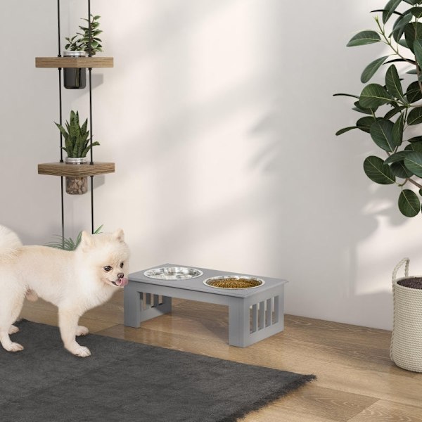 Rootz Hundefoderstation - Hævet foderautomat - Rustfri stålskåle - MDF-hus - Hygiejnisk - 44cm x 24cm x 15cm