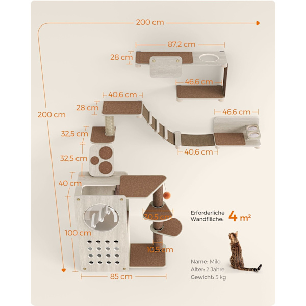 Rootz Cat møbelsæt - Kradsestolpe - Kattetårn - Katteklatretræ - Spånplade - Bomuldslinnedstof - Fyrretræ - 200 cm x 200 cm x 43,8 kg
