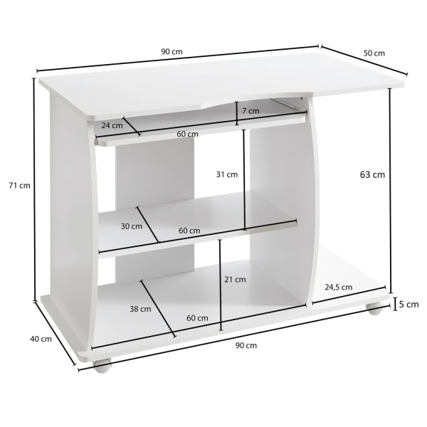 Rootz moderne computerbord med pc-hylde - Tidløst design - Opbevaringsmuligheder - Afrundede 3D-hjørner - 90 cm x 71 cm x 50 cm