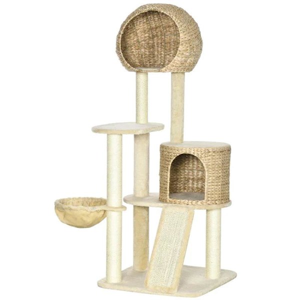 Rootz Kradsestolpe - Kattetræ - Med Kattehus - Flere platforme - Hængekøje - Ridsemåtte - Anti-tip - Beige - 60 x 60 x 150 cm