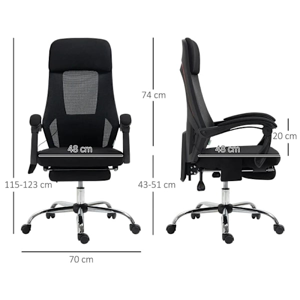 Kontorstol med massagefunktion - Massagestol - Inklusiv fodstøtte - 2 vibrationspunkter - USB-interface - Sort - 60L x 57W x 115-123H cm