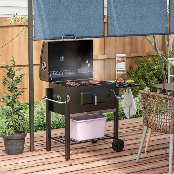 Rootz Charcoal Grill Smoker - BBQ Smoker - 1 Hylla - 1 Handduksställ - 2 Grillgaller - Raffinerad design - Rostfritt stål+metall - Svart - 113cm x 65c
