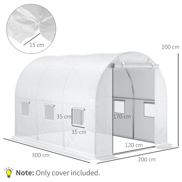 Rootz Replacement Greenhouse Cover - Växthus Cover - Walk-in Greenhouse - Roll-up Windows - Väderbeständig - Transparent - 300cm x 200cm x 200cm