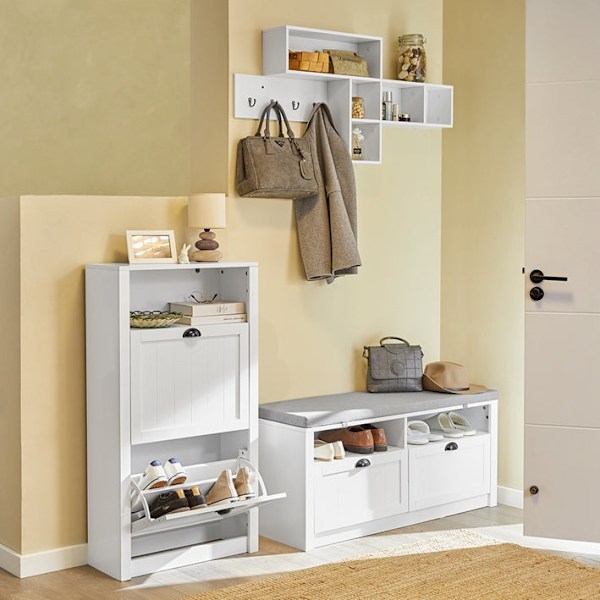Rootz hvidt skoskab - Skovipper - Skoopbevaring - Rummelig opbevaring - Robust konstruktion - Mulighed for vægmontering - 60 cm x 110 cm x 24 cm