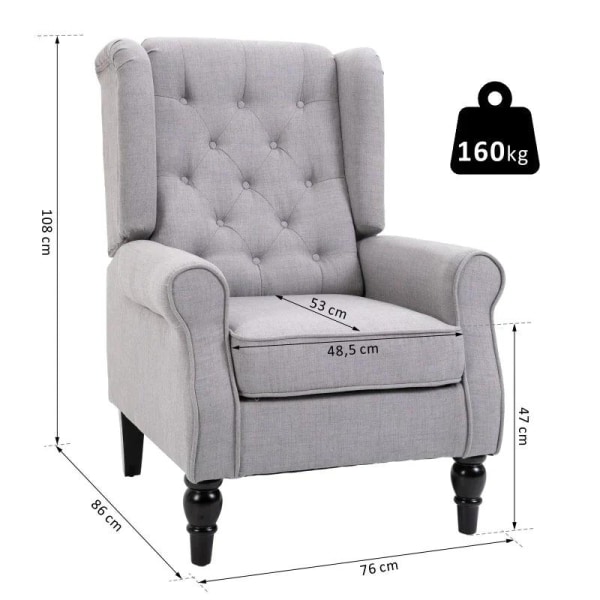 Rootz Single Sofa Hvilestol - Enkelt Stol Sofa Hvilestol - Tuftet træ - Fødder Polyester Hvilestol - Grå Hvilestol - 76 X 86 X 108 Cm