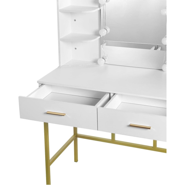 Rootz Sminkbord med spegel - Sminkbord - Sminkbord - Gott om förvaring - Justerbar LED-belysning - Hållbar konstruktion - 45 cm x 136 cm x 90 cm