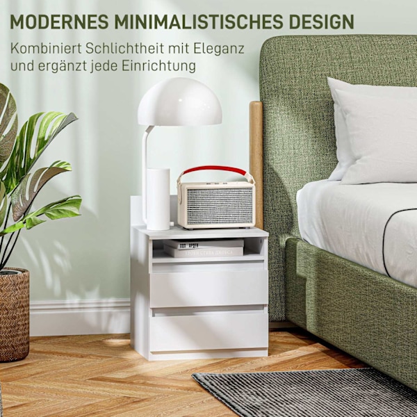 Rootz Bedside Table Sæt på 2 - Natbord - Sideborde - Moderne minimalistisk design - Hvid - 39,6L x 32,3W x 50,4h cm
