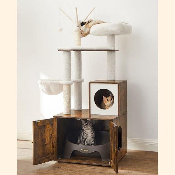 Rootz Cat Tree - Kradsestolpe med hule - kradsestolpe med kattekasseskab - Katteklatretræ - Katteaktivitetstræ - Kattelegetræ - Moderne kattetræ - Kat