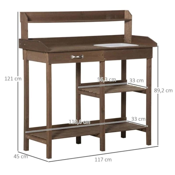 Rootz plantebord - plantebord med bakke - grantræ - brun - 117 x