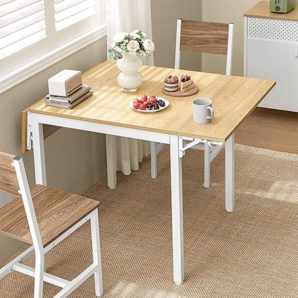 Rootz spisebord til 2-4 personer - Naturlig egefarve - Skyhvid - Spånpladestål - 78 cm x 120 cm x 76,2 cm - Bærbart foldbart bord