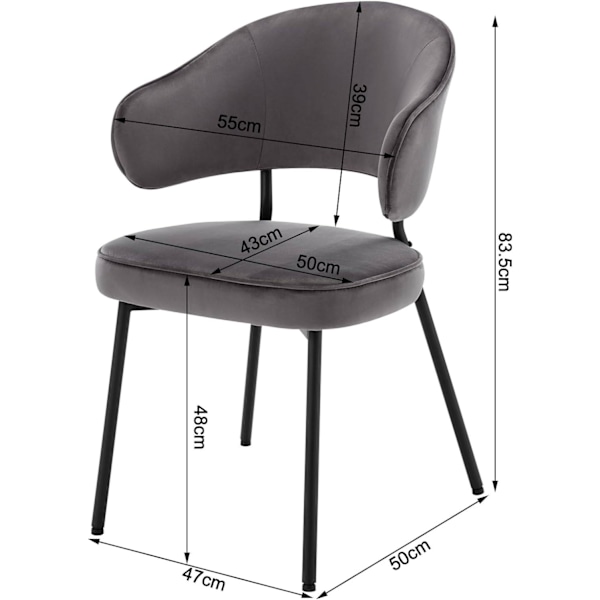 Rootz Matstol - Köksstol - Balkongstol - Sammet / Metall - Ergonomiskt stöd - 54cm x 83,5cm x 52cm