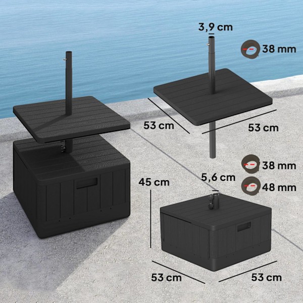 Rootz Terrace Screen -jalusta - Puutarhanäyttö - Parasol -jalusta - Kestävä muovi - 53 cm x 53cm x 45cm