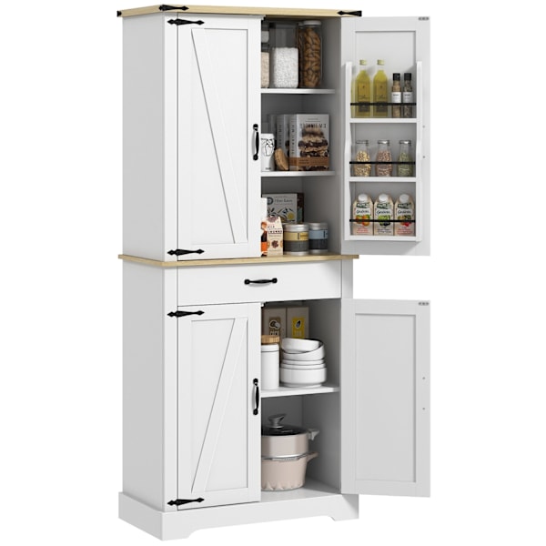 Rootz -keittiön kaapin buffet - säilytysyksikkö - moderni järjestäjä - säädettävät hyllyt - 76,5 x 40 x 181 cm valkoinen