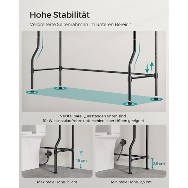 Rootz metallinen wc-hylly - Musta kylpyhuoneen säilytysteline - Järjestäjäteline - Tukeva rakenne - 30cm x 83cm x 176cm