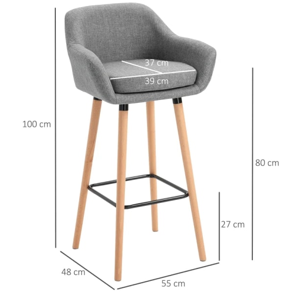 Rootz set med 2 barstolar - inklusive fotstöd - massivt trä - grått + naturligt - 55 cm x 48c m x 100 cm