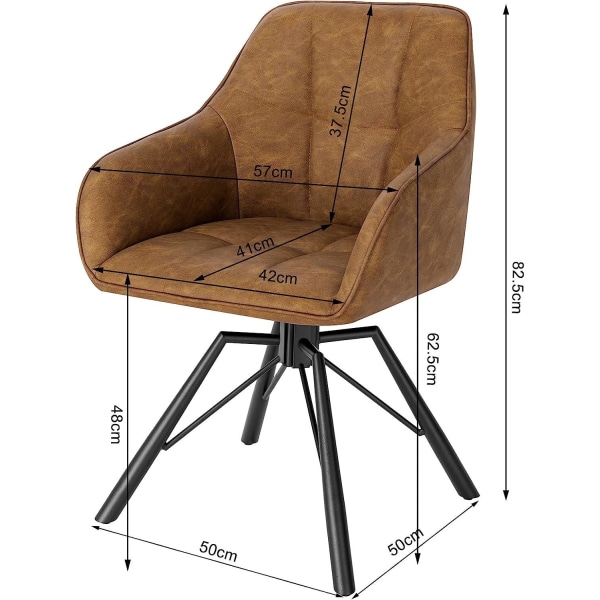 Rootz roterande matstolar - Set med 6 - Vridstolar - Fåtöljer - 360° vridbar, ergonomiskt stöd, hållbar konstruktion - Vintage konstläder - 58,5 cm x