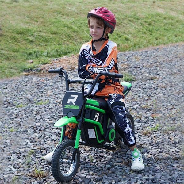 Rootz Kids elektrisk motorcykel - Ride-On Bike til børn - 24V motor - Integreret musik og lys - Stødabsorberende hjul - Grøn - 119 cm x 64 cm x 76,5 c