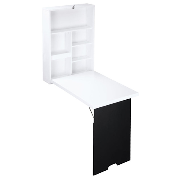 Rootz Väggskrivbord - Fällbar bordsskiva - Väggbord - 5 fack - Utrymmesbesparande - Svart+ Vit - 60x94,5x147cm