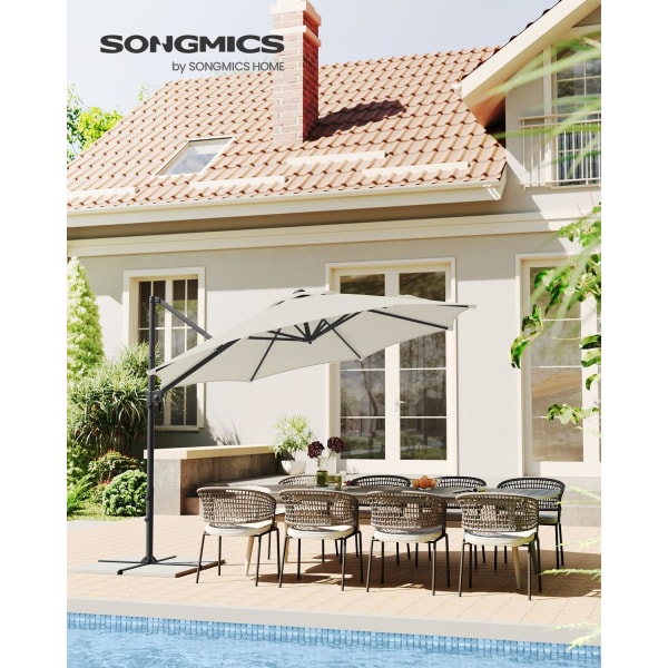 Rootz Cantilever Paraply - Patio Paraply - Udendørs parasol - Stålramme - UV resistent polyester - Creme hvid - Ø 300 cm - 240 cm Højde - 14,8 kg