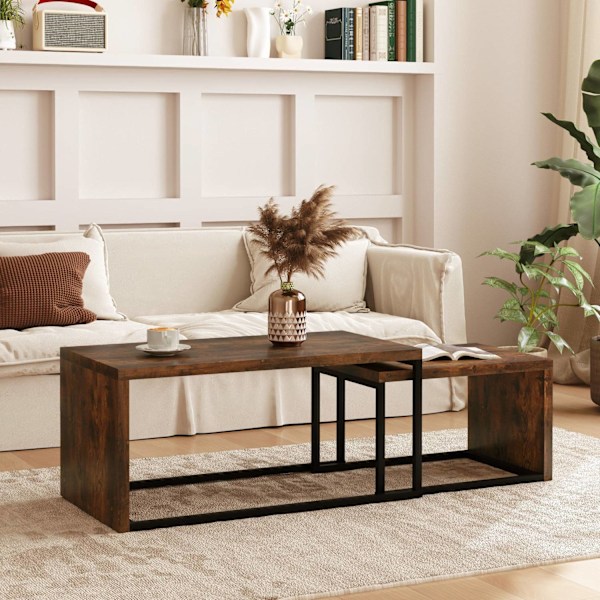 Rootz -uppsättning av 2 soffbord - soffbord - sidobord - Modern stil - MDF & metall - 90 x 48 x 42 cm / 59 x 42 x 36 cm - svart + brun