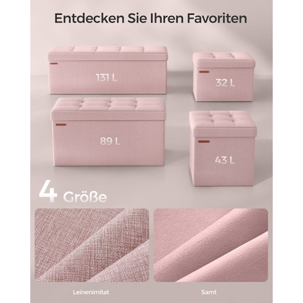 Rootz förvaringspall - ottomansk bänk - stoppad sits - pastellrosa - MDF-material - 38 cm x 110 cm x 38 cm - 25D höghållfast skum