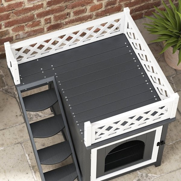 Rootz Cat Cave - Hyggeligt kattehus - Gemmested til kæledyr - Forhøjet design - Grantræ - Alsidigt kattebakkedæksel - 67,5L x 63W x 68,5H cm