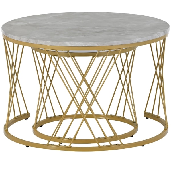 Rootz sæt med 2 moderne sofaborde - højglans marmor - indlejringsborde - 30 kg bæreevne - 70 cm x 70 cm x 45 cm