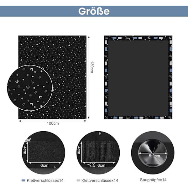 Rootz mörkläggningsrullgardin - Termisk fönsterskärm - Ljusblockerande gardin - Bärbar och hållbar - 100 % polyester - 130x200 cm - Svart