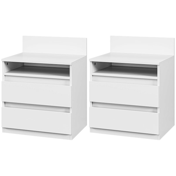 Rootz Bedside Table Sæt på 2 - Natbord - Sideborde - Moderne minimalistisk design - Hvid - 39,6L x 32,3W x 50,4h cm