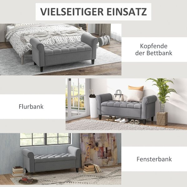 Rootz polstret sengebænk - Fløjlsbænk - Opbevaringsbænk - Elegant design - Rigelig opbevaring - Komfortable siddepladser - 126 cm x 48,5 cm x 57 cm -