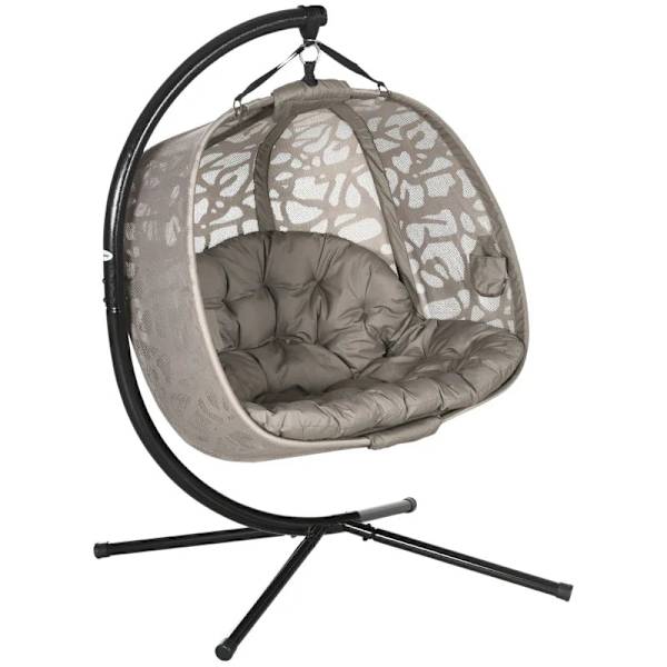 Rootz Hängstol för 2 personer - Fällbar sittkorg - Stor sittdyna - Sand + Svart - 130 x 103 x 172 cm