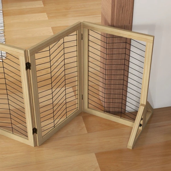 Rootz Dog Gate - Stair Gate Barrier - Foldbar - Pladsbesparende - Fyrretræ - Naturlig - 375 cm x 44 cm x 70 cm