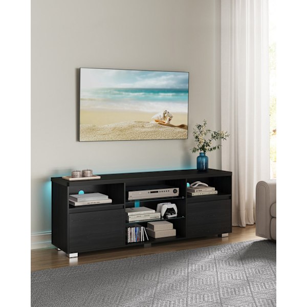 Rootz Modern TV Stand - Underholdningsenhed - Mediekonsol - Spånplade og hærdet glas - 40 cm x 160 cm x 60 cm - Sort - 37,2 kg - 90 kg Kapacitet