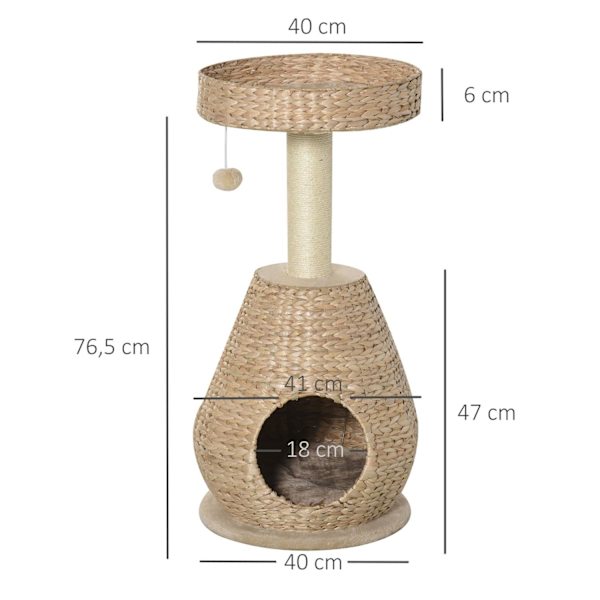 Nancy's Agen Point Cat Tree Krabpaal met Kattengrot - Geel - Gefabriceerd Hout, Pluche, Sisal - 15,74 cm x 15,74 cm x 32,48 cm