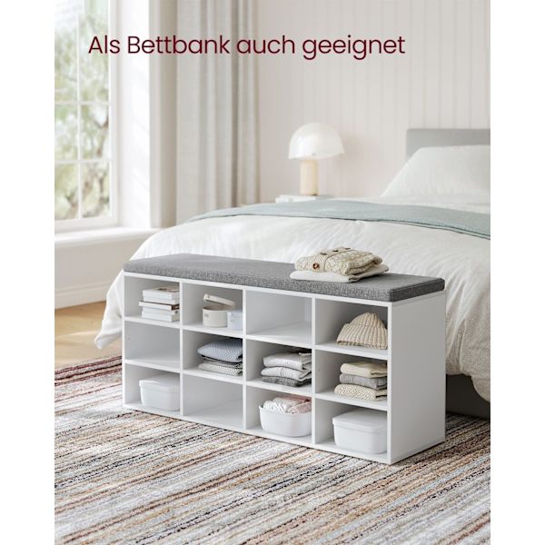Rootz skobænk med opbevaring - Entryway Organizer - Klassisk hvid - Spånplade - Skum - Imiteret linnedbetræk - 30,3 cm x 78,5 cm x 48 cm - 136 kg Max