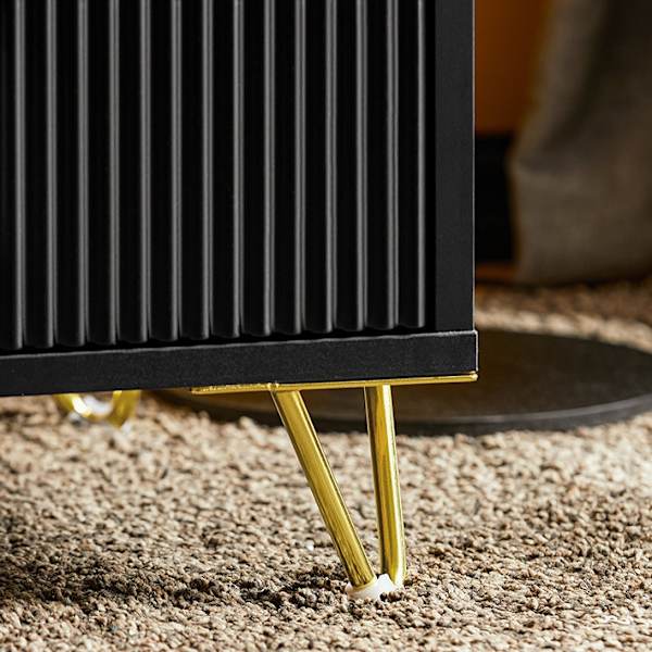 Rootz Moderne sengebord med 2 skuffer - Sofabord - Sidebord - Ridsefaste gulvbeskyttere - Elegant sort og guld design - Nem montering - 40cm x 47cm x