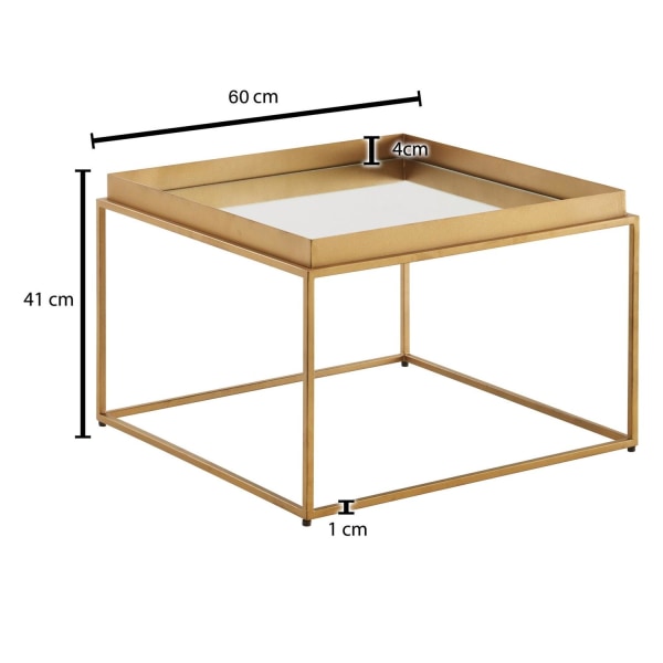 Rootz sohvapöytä lasi metalli 60x60x41 cm sohvapöytä kulta peilattu - Design olohuoneen pöytä Neliö - Pieni sohvapöytä Moderni peililasi - Sivupöytä s