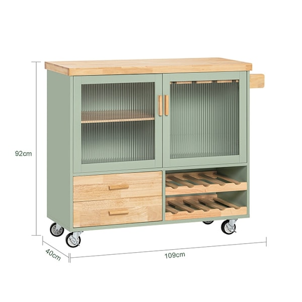 Rootz Köksvagn FKW114-GR - Köksö - Skänk - Vinglashållare - Flaskhylla - Slitstark MDF & Bambu - 109cm x 92cm x 40cm