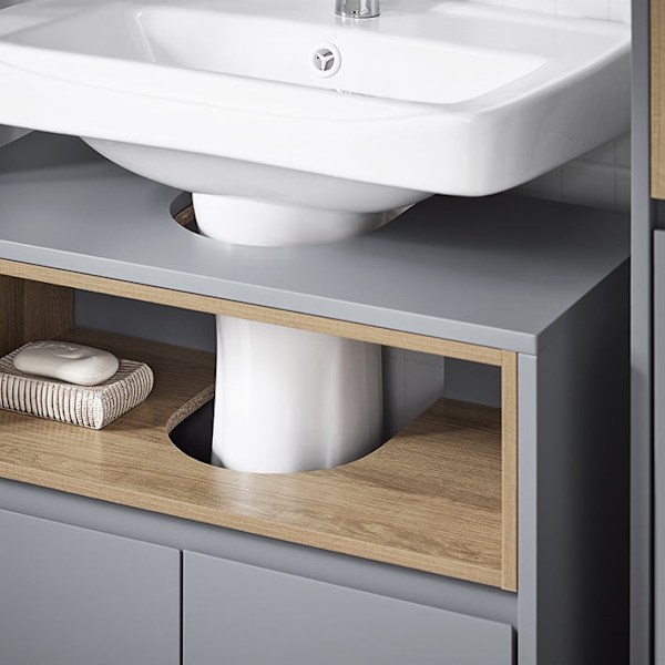 Rootz Sink Cabinet - Vanity Cabinet - Badeværelsesopbevaring - Forstørret lagerplads - 60x61x30cm - Vandbestandig silikonefodpuder