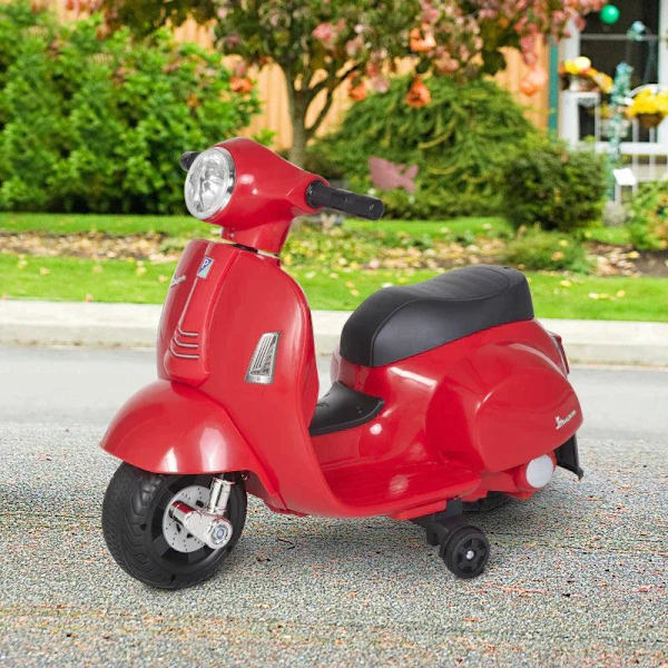 Rootz Vespa - Sähkömoottoripyörä - Lasten moottoripyörä - Sähköajoneuvo - LED-valo - Punainen - 66,5 x 38 x 52 cm