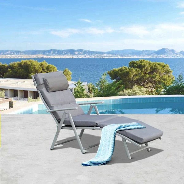Rootz Solstol - Strandsäng - Trädgårdssäng - Fällbar - Justerbar - Grå - 137 X 63,5 X 100,5 Cm