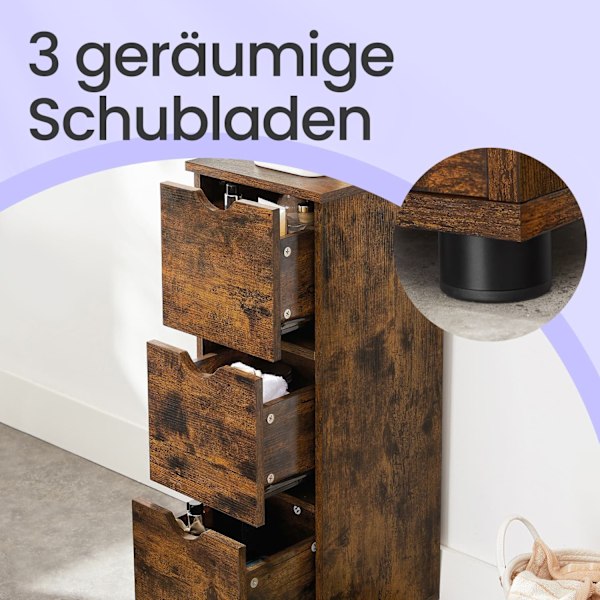 Rootzin kylpyhuoneen säilytyskaappi - 3 laatikon järjestäjä - Vintage Brown - Space Saver - 30 x 30 x 80 cm