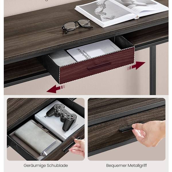 Rootz Barbord med laddstation - Högt bord - Skrivbord - Askbrunt - Spånskiva, stål - 40cm x 99,8cm x 104,6cm