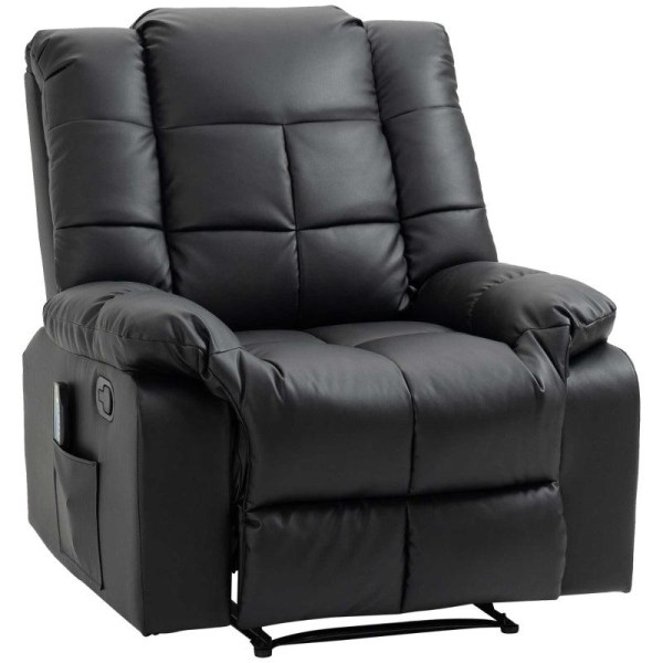 Rootz Massagestol - Afslapningsstol - 8 Vibrationspunkter - Liggefunktion - Imiteret læder - Sort - 94 x 99 x 99 cm
