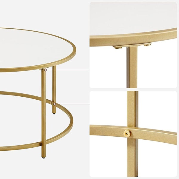 Rootz Sofabord - Rundt Sofabord - Metalramme Sofabord - Tebord - Snackbord - Spånplade/Stål - Hvid/Guld