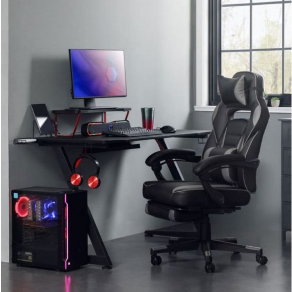 Rootz Gaming stol - Kontorsstol - Snurrstol - Fotstöd - Nackstöd - Svankdyna - Ergonomisk - Höjdjusterbar - Svart - 67 x 66 x (116-126) cm