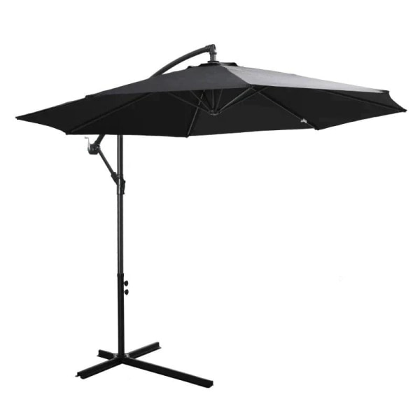 Rootz Parasol - Cantilever Parasol - Umbrella with Hand Crank - Steel Arch Rods - Polyester Fabric - Black - Ø3 x 2.5H m