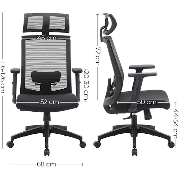 Rootz Kontorstol - Kontorstol - Ergonomisk - 360° drejestol - Lændestøtte - Nakkestøtte - Justerbar - Tiltbar - Sort