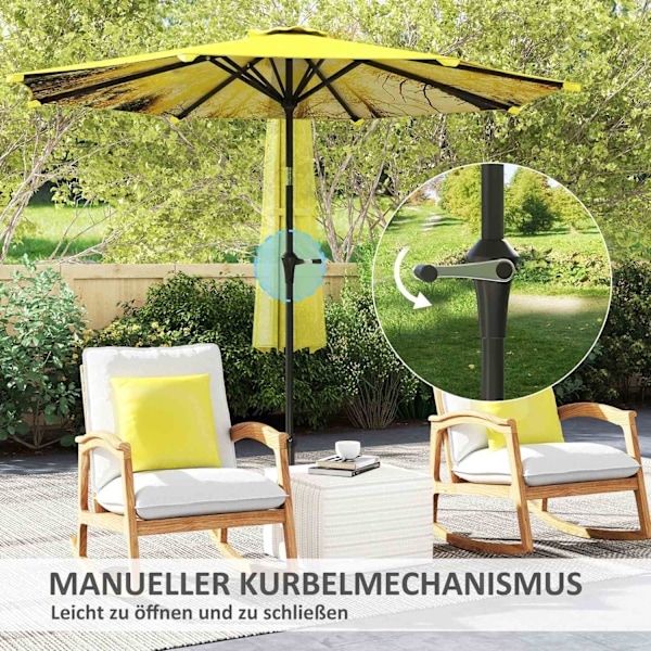 Rootz Parasol Ø294CM - Garden Paraply - Outdoor Canopy - Easy Tilt & Crank - 180 GSM Polyester - 294 cm x 247 cm