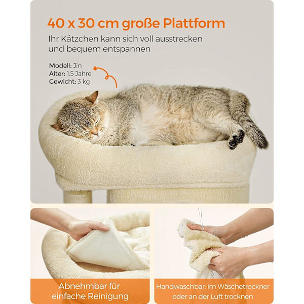Rootz Cat Skrapstolpe - Kattträd - Kattklätterställning - Spånskivakonstruktion - Plyschöverdrag - Sisalrep - 40cm x 30cm x 67cm